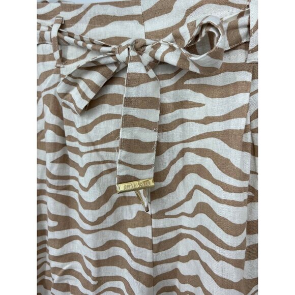 Anne Klein Womens Size Medium Linen Blend Zebra Print Shorts Belt Tan NWT New - Picture 3 of 11